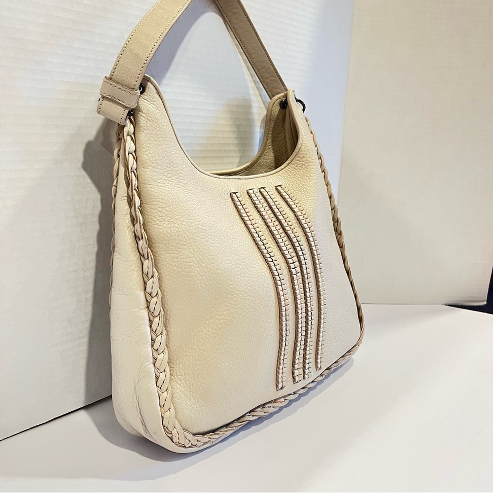 Bottega Veneta Cream Shoulder Bag with Textured Leather and Ribbed Design